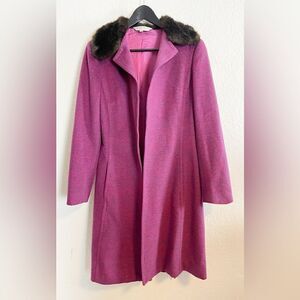 Trina Turk coat with fur trim collar in fuchsia purple 6